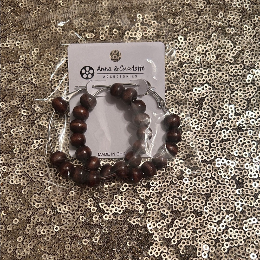 Anna & Charlotte Brown Beaded Hoop Earrings